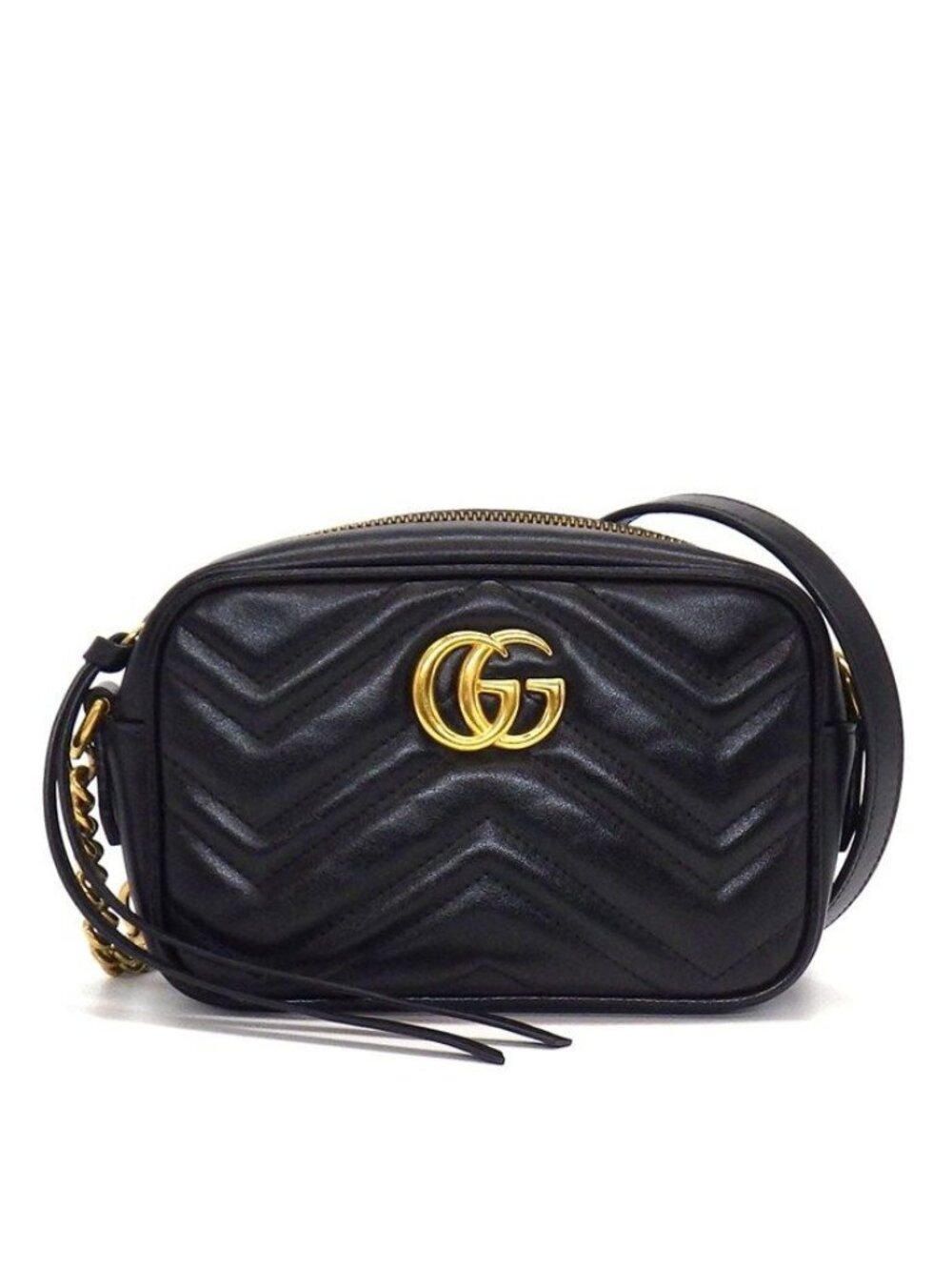 Gucci Shoulder Bag GG Marmont Mini Black Chevron Quilted Leather Gold